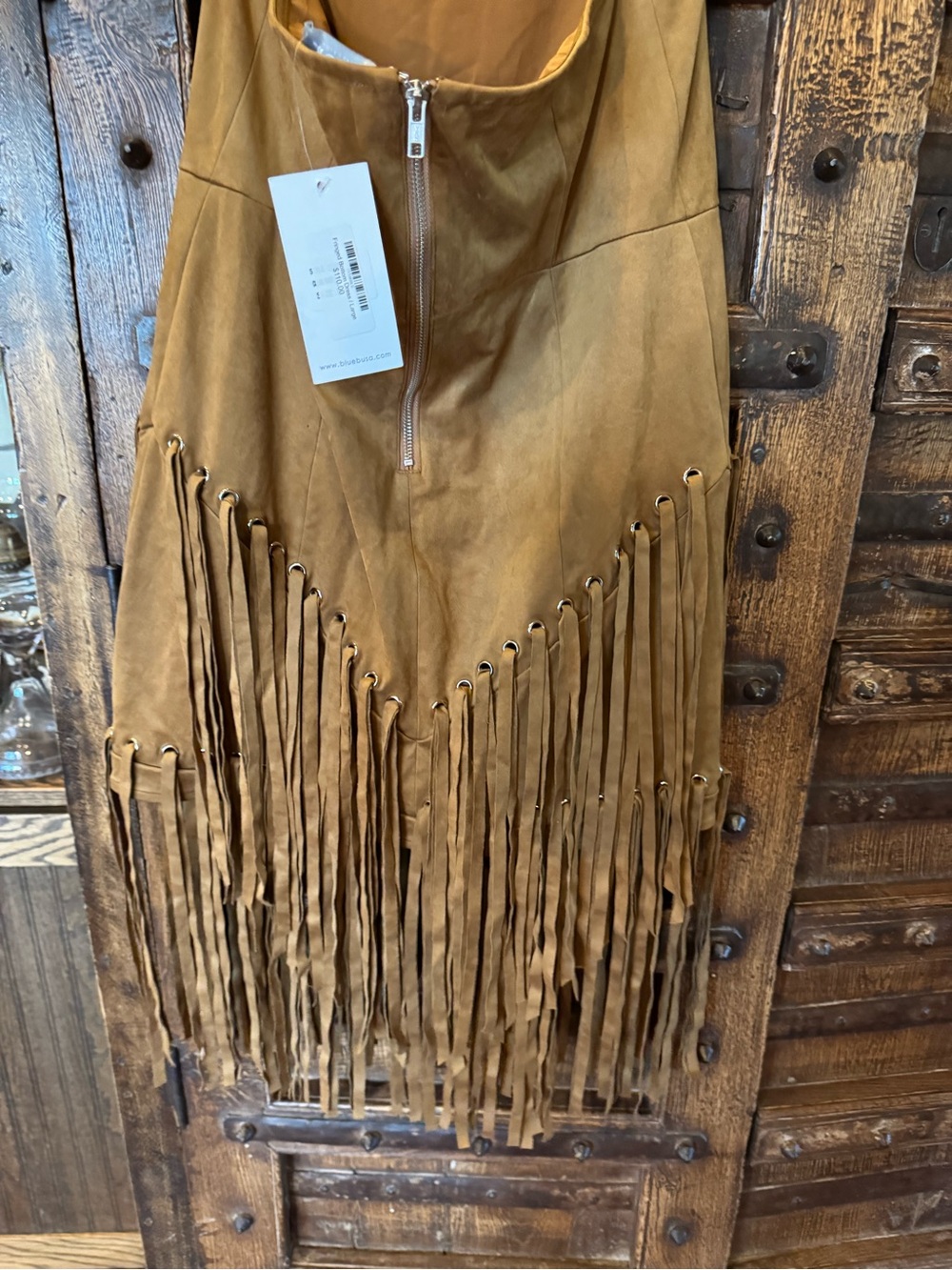 Fringed Suede-Look Dress with Stud Trim - Picture 7 of 11